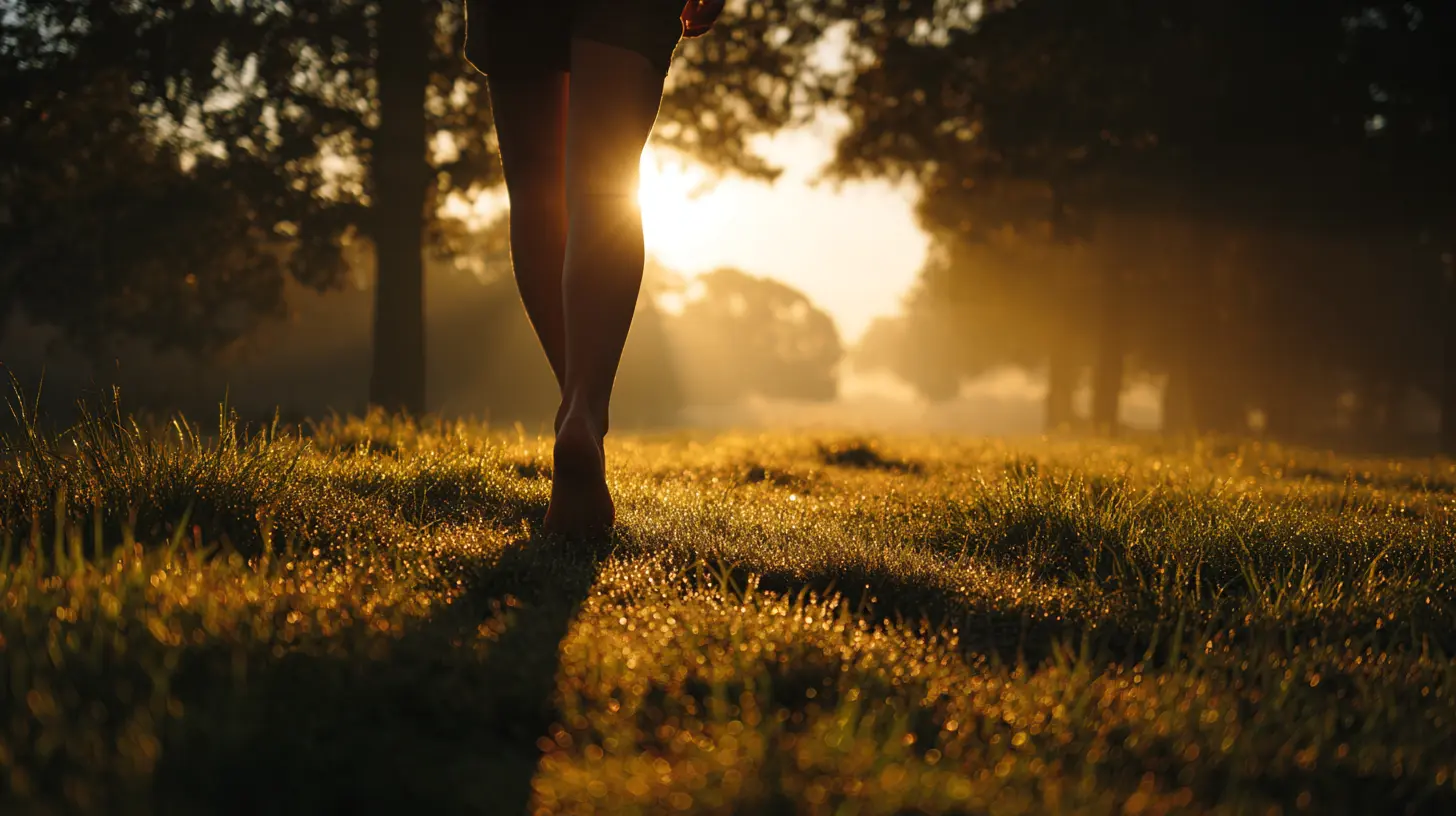 Mensch Barfuss Auf Wiese Sonnenuntergang